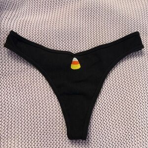 Victoria's Secret PINK Cotton Ribbed Halloween Thong Candy Corn Size XL